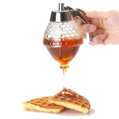 China Freshness Preservation Honey Dispenser No Drip with Stainless Steel Top - Syrup Dispenser - Beautiful Honey Pot - Honey Jar with Stand for sale