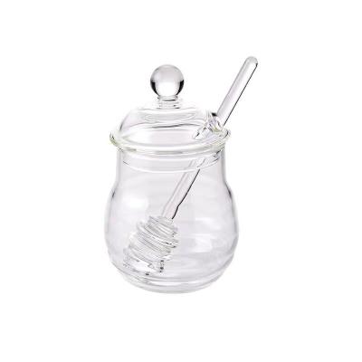 China Freshness Storage Honey Jar with Dipper and Lid Glass Honey Pot Container Dispenser for Home Kitchen, Clear for sale