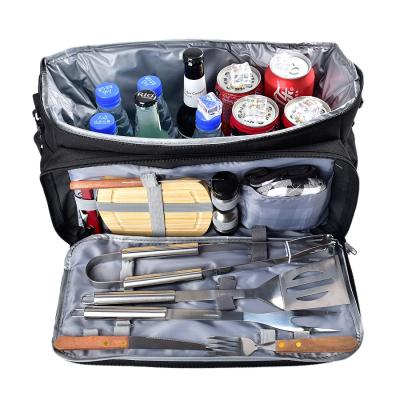 China Easily Cleaned Stainless Steel 12pcs BBQ Grill Tool Kit with Insulated Waterproof Storage Cooler Bag for sale