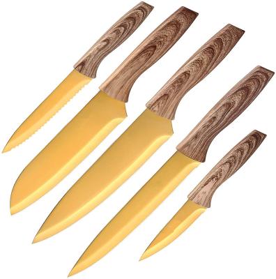 China Viable Kitchen Knife Set Cheap Price 5pcs Eco Titanized Stainless Steel Knife Set for sale