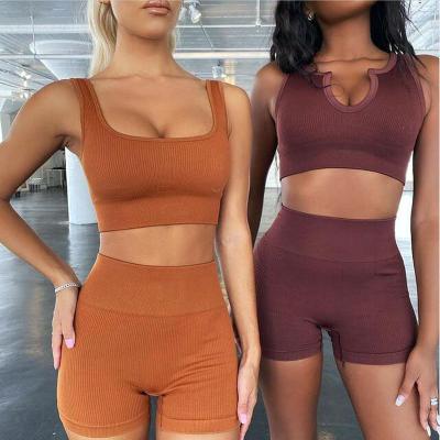 China Breathable Ropa Deportiva Two Piece Sports Bra Gym Fitness Set High Waist Biker Shorts Workout Yoga Wear Clothes for sale