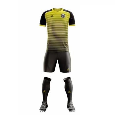 China Quick Dry Sublimation Printed All Nation Team Soccer Uniform Yellow Black Youth Football Wear Kit For Team for sale