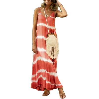 China Anti-pilling new 2021 fashionable plus size large print stripe drawstring loose women dress for sale