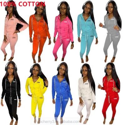 China 2021 Custom Cotton Logo Waterproof Cotton Jogging Suits Women's Jogger Pants Women's Hoodie Sport Set Women Sport Set for sale