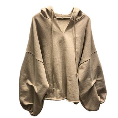 China 2020 autumn and winter fashion solid color lantern sleeve sweater loose coat women's anti-wrinkle hoodie for sale