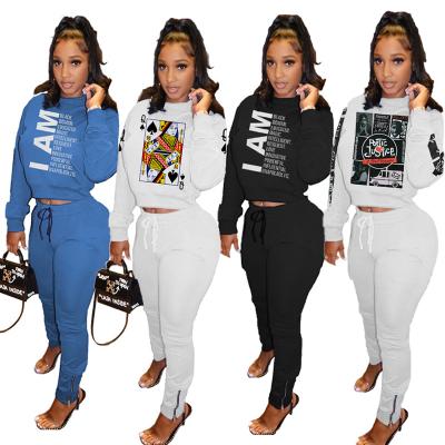 China Viable Newcomers 2021 Plus Size T Shirts Zipper Pants Printed Two Piece Set Women for sale