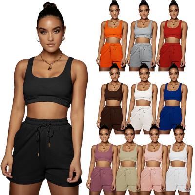 China Summer Women Sweat Suits Logo Anti-pilling Joggers Tank Tops Custom Made High Quality Ladies Short Tracksuit And Shorts Two Piece Set for sale