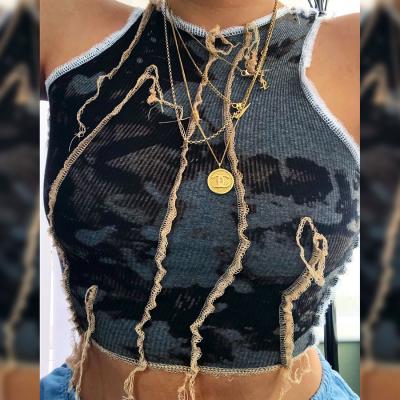 China Spring Print Yarn End Design Patchwork Tank Tops QUICK DRY Tie Dyed Streetwear Female Casual Crop Tops For Women for sale