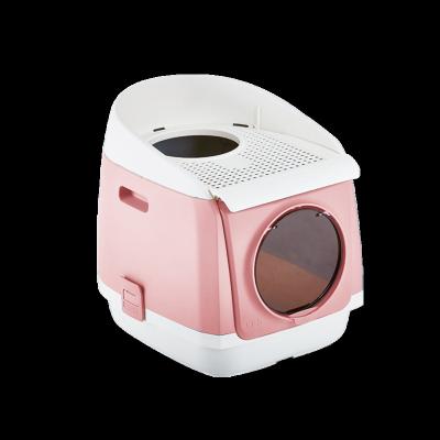 China Sustainable Pet Supplies Wholesales Semi Closed Top-Open Type Cat Litter Box Large Basin Splash-Proof Litter Box for sale