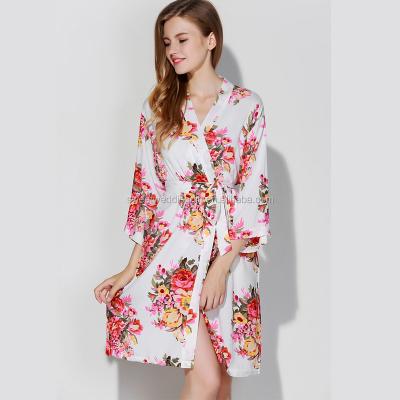 China Breathable Beauty Cotton Floral Print White Dressing Gown for sale