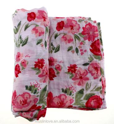 China PORTABLE Fashion Floral Bamboo Rayon Cotton Baby Muslin Wrap Baby Wrap for sale