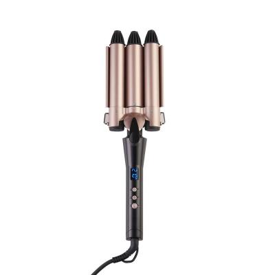 China 360Â ° three sessions PVC cord swivel electric portable temperature PTC heating control ceramic coating rotating three barrels of hair curler for sale