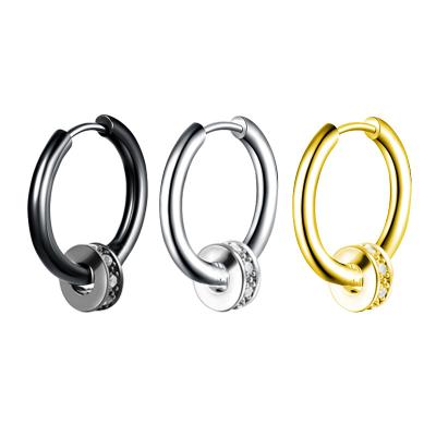 China Premium Quality High Quality Stainless Steel Three Colors Plated Zircon Hoop Earrings For Women Man 2021 for sale