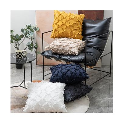 China Nordic Home Wholesale Blanket Hand Knitted Tassel Anti-static Sofa Back Cushion Solid Color Pillow Cotton Cut Flower Pillow Cover for sale