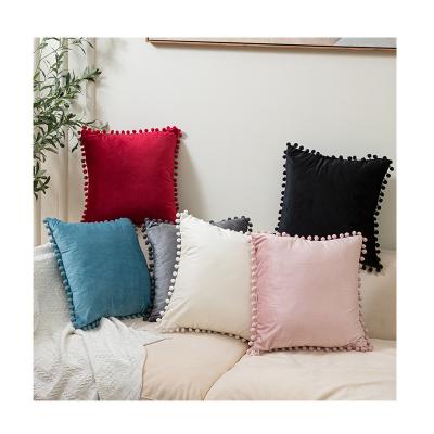 China Factory Wholesale Anti-static Home Chair Sofa Bed Pillow Cover Nordic Solid Color Hair Ball Pillow Cover Velvet Cushion Cover for sale