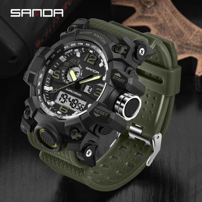 China SANDA Top Luxury Watches Men's Dual Alarm Army Military Men's Watch Sports Waterproof Wristwatch Display Watch Male for sale