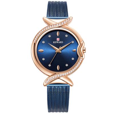 China Water Resistant Reward Luxury Women Watches Female Wristwatch Reloj Mujer Quartz Rhinestone Watch Mesh Stainless Steel Ladies Dress for sale