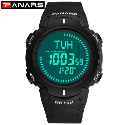 China PANARS Digital Alarm Watch Compass LED Display Watches For Men Wristwatch Big Face Waterproof Fitness Male Diver 8208 for sale