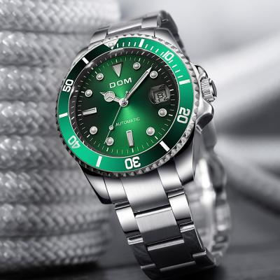 China DOM Brand Luxury Men's Watches Calendar Mechanical Wristwatch M-1310 Mens Watch Stainless Steel Waterproof Green Full Automatic Sports Business for sale