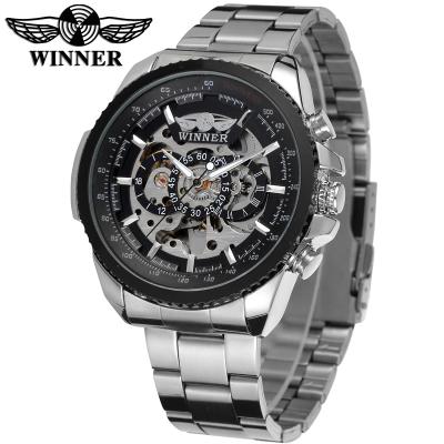 China Men's Automatic Luminous White Gold Top Brand Automatic Wristwatch Work Movement Steampunk Gear Stainless Steel Winner Mechanical Clock for sale