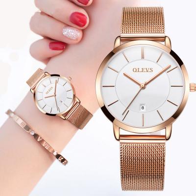 China Ultra Thin Automatic Date OLEVS Ladies Watch Luxury Women Watches Waterproof Rose Gold Stainless Steel Quartz Wrist Watch for sale