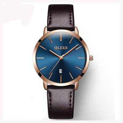 China Luxury Genuine Leather Waterproof Male Clock Quartz Casual Wrist Watch Couples Automatic Date Mens Watches OLEVS for sale