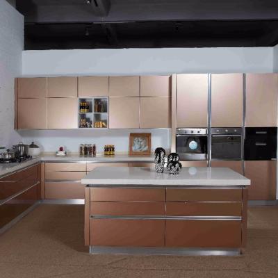 China Vermont China Factory Environment Friendly Champagne Color Flat Pack Kitchen Gold Cabinet for sale