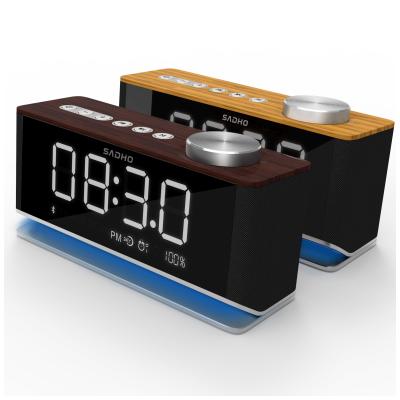 China Multi-connection Speaker+Wireless Charging+ Wireless LED Alarm Clock Mirror Screen Alarm Clock Speaker Table Clock Digital Clock Smart Speaker with Radio AUX. by FM for sale