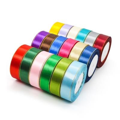 China Wholesale Logo 25mm Gold Edge Recyled Customer Polyester Ribbon Colorful Decoration Ribbons For Packaging for sale