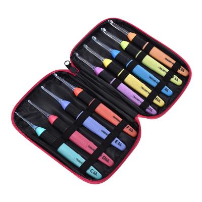 China Tool Wholesale LED 9pcs Crochet Hook Set PU Bag Travel Knitting Tote Crochet Hook for sale