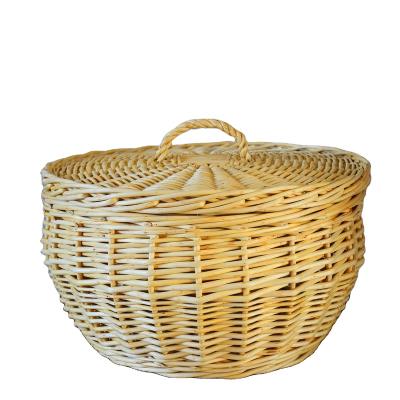 China Europe Factory Sale Luxury Wicker Round Storage Picnic Baskets With Willow Lid Handles for sale