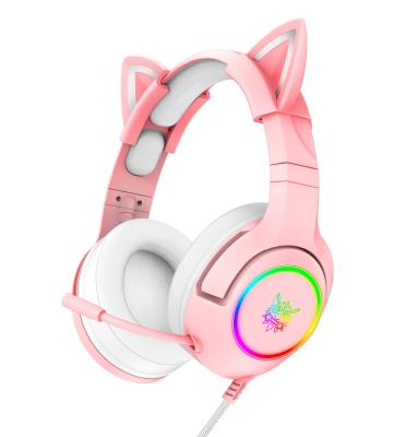 China ABS ONIKUMA K9 Pink Cat Ear Gaming Headset With Noise Canceling Mic Stereo Bass RGB LED Cool Light For PC Gamer Earphone For ps4 for sale