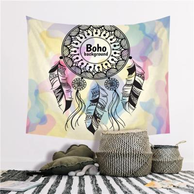 China Art Decor Wholesale Dream Catcher Feather Tapestry Backdrop Fabric, Home Brushed Short Plush Tapestry for sale