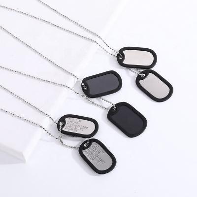 China New Hiphop Style Stainless Steel Necklace Fashion Ring Brand Stainless Steel Inscription Military Necklace for sale