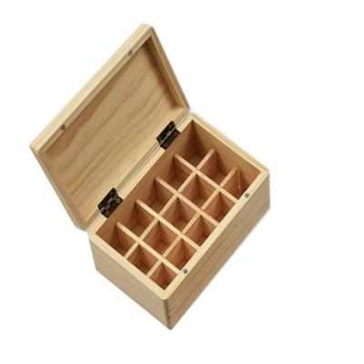 China Customized Handmade Natural Pine 15 Slots Fits Roll Tall Bottle Storage Case Essential Oil Wooden Box for sale