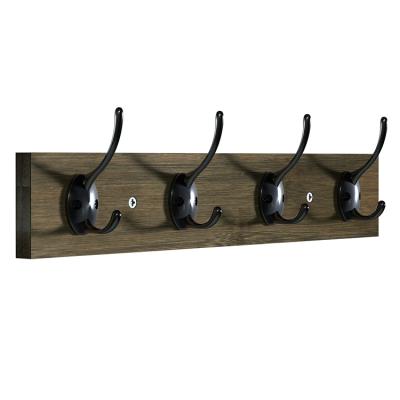 China Traditional Wall Mounted Coat Rack Bamboo Wall Coat Rack Hangs Rail 4-Hook For Entryway Coat Hat Hanger for sale