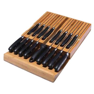 China Multifunctional Type Viable 16 Drawer Bamboo Knife Storage Holder Home Kitchen Knife Sharpener Holder Organizer Chef Knife Holder for sale