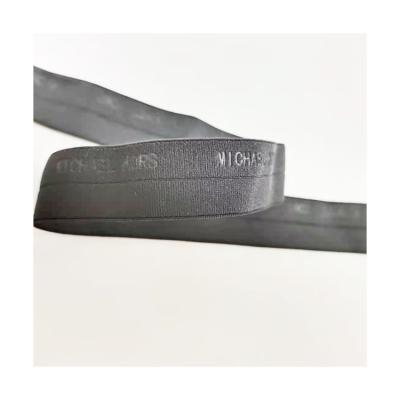 China Durable Development Embossing Custom 20mm Black Polyester Folding Stretch Colored Elastic Ribbon for sale