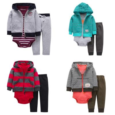 China Spandex/Cotton New Arrival 3 Pcs Set Spring Baby Clothes Set Romper Pants With Jacket for sale