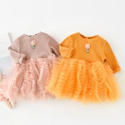 China 2020 Fashions Spring Autumn Toddler Girl Clothes Viable Lace Ruffle Knitted Baby Dress For Girl for sale