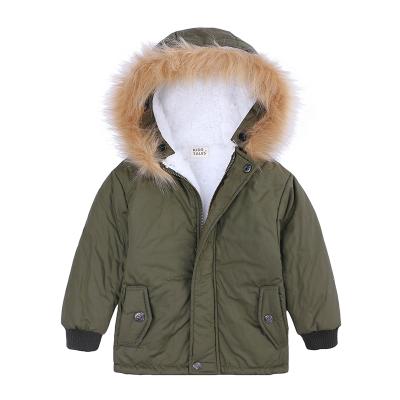 China anti-wrinkle army green hooded thicken kids clothes outwear toddler parkas winter baby boy coat for sale