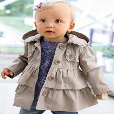 China Anti-wrinkle ruffle kid fall gray clothing outwear boutique baby hooded trench coat for sale