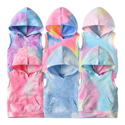 China Breathable Fashion Tie Dye Girls Boys Casual Pullover Sleeveless Kids Hoodies Summer for sale