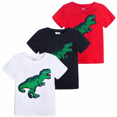 China Breathable Reversible Sequins Dinosaur Kids Clothing Short Sleeve Summer Babies T-Shirt For Boys for sale