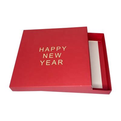 China New Design Handmade Happy New Year Chinese New Year Sky and Card Earth Cover Box Red and White Square Gift Box for sale