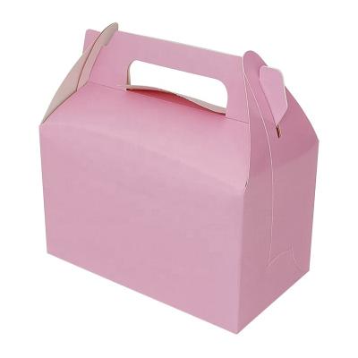 China Handmade Custom Print Folding Environmental Portable Dessert Bake Cardboard Cake Treat Boxes With Handle Wedding Pops Bread Cake Bag for sale