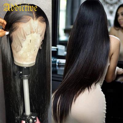 China Addictive Straight Hair 13x6 Glueless Wigs Unprocessed Cuticle Aligned Brazilian Virgin Hair Straight 100% HD Lace Wigs for sale