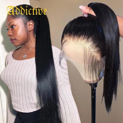 China Grade 10a 100% Raw Virgin Hair Straight Wig Addictive Lace Front Wig Plucked Bleached Knots With Baby Hair 360 Hair Wigs for sale