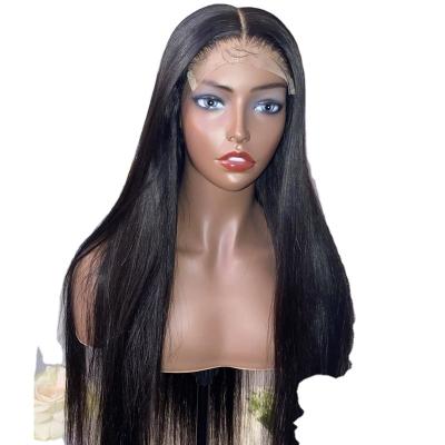 China Addictive Fast Shipping Hairline Pre Plucked T-Part Middle Part 100% Good Quality Silky Straight Wave Lace Frontal Straight Wigs for sale