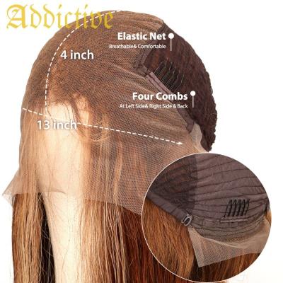 China Fast Shipping Malaysian Hair Addictive Curly For Highlight 100% Wigs Wholesale Hair Bulk #4/27 Colored 13x4 Lace Frontal Wig for sale